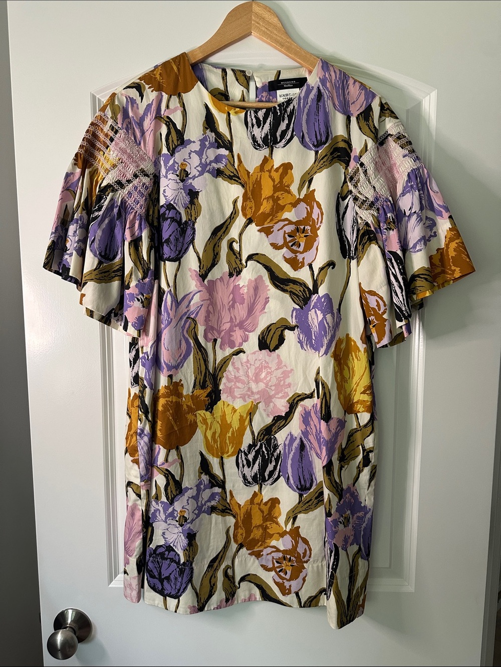 MaxMara Floral Shift Dress in Cream, Lavender, Mustard, Pink